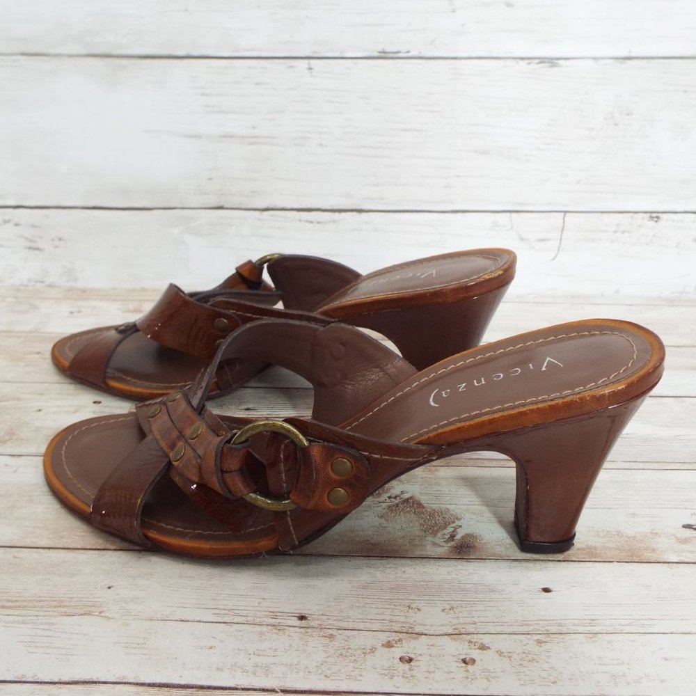 Vicenza Brown Leather Carmen Heeled Mule Sandals Size 39 - Picture 14 of 14